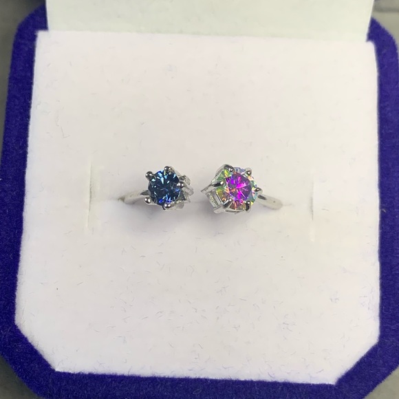 Certified, Royal Blue & Mercury Mist Mystic Moissanite Ring - Picture 11 of 16